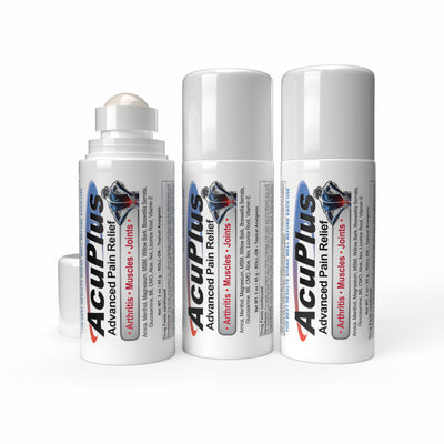 AcuPlus 3 oz Pain Relief Roll-On 3 Pack – Hands-Free Menthol Pain Relief for Muscles and Joints