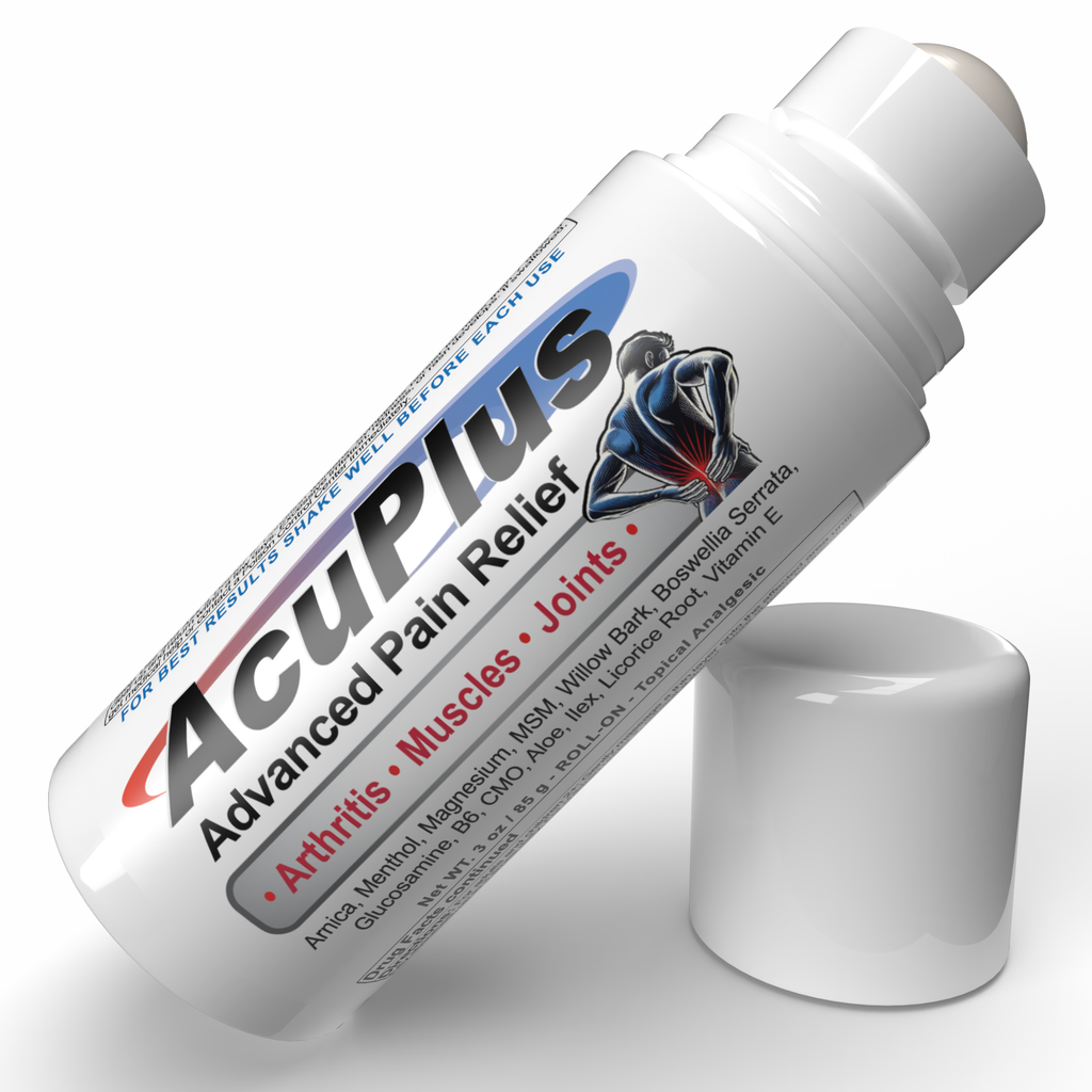 AcuPlus Advanced Pain Relief Roll-on bottle on a white background