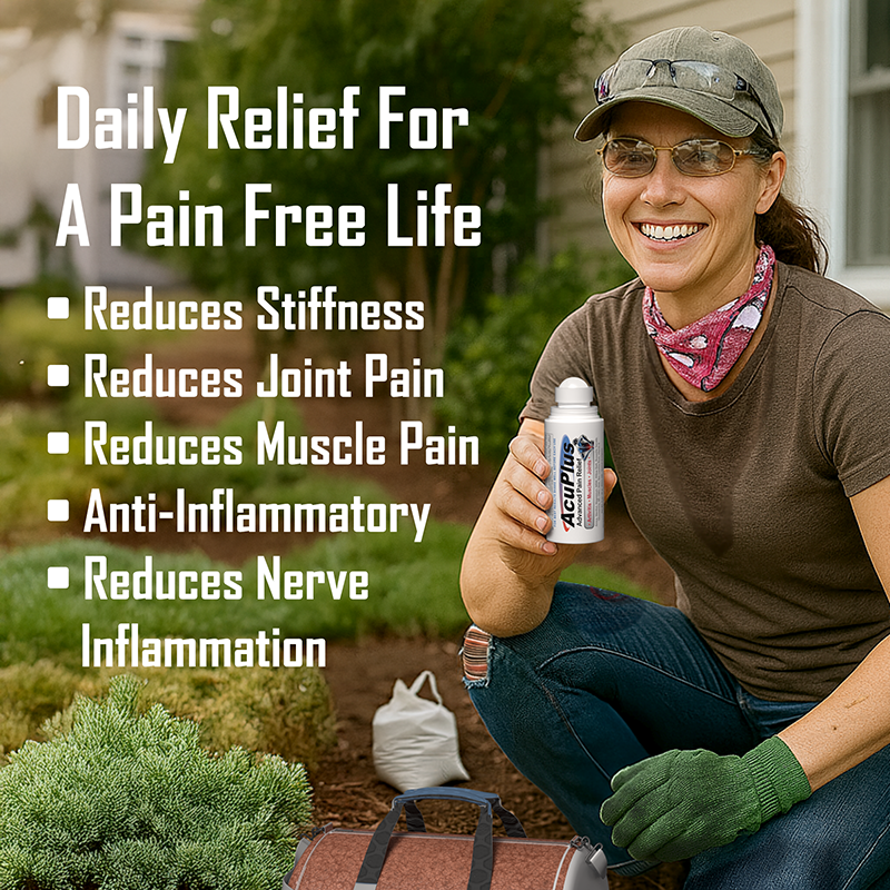 Woman holding an AcuPlus Roll-on doing outdoor activities setting.