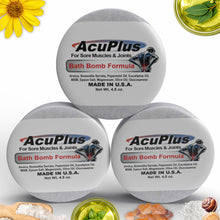 Load image into Gallery viewer, Three AcuPlus bath bombs on a white background with natural elements.